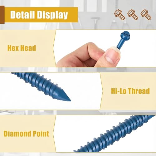 1/4'' x 6'' Hex Head Concrete Screw Anchor 50pc, Slotted Concrete Screw with Screwdriver, Masonry Screw for Concrete Brick Block and Wood Fastening 1/4" x 6" hex head *50