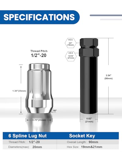 GAsupply 24pcs 1/2x20 Lug Nuts, Chrome 1.38" 35mm Tall Cone Seat