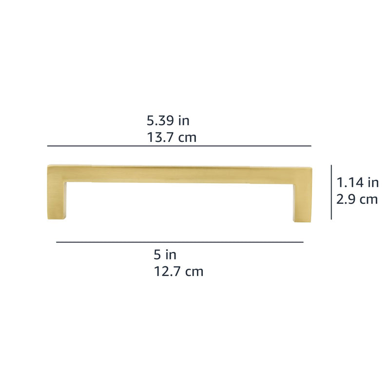 Amazon Basics Modern Square Cabinet Pulls, Kitchen Drawer Handles, 5.39-inch Length (5-inch Hole Center), Golden Champagne, 10-Pack 5.39 in (Length) (5 in Hole Center)