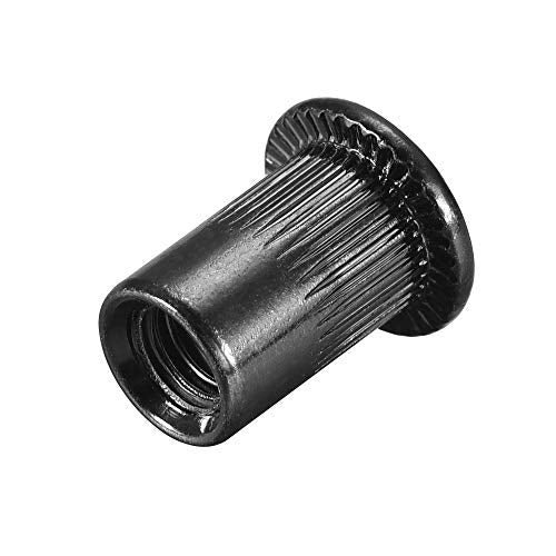 uxcell M6 Rivet Nuts Carbon Steel Zinc-Plated Knurled Flat Head Threaded Insert Nut Black 100Pcs