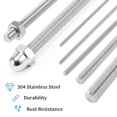 4Pcs 3/8"-16 Fully Right Threaded Rods Stainless Steel with Nut, 36" Long 3/8" -16, 36" Length 4