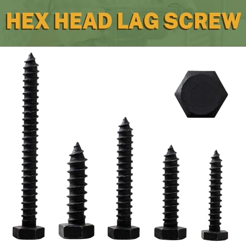 LIONMAX 30-PCS Lag Bolts, 5/16" x 3" Stainless Steel Black Lag Screws 5/16" x 3"