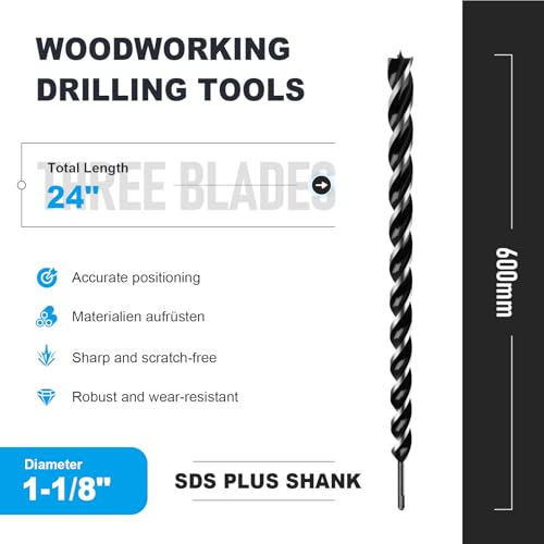1-1/8" x 24" Auger Drill Bit with SDS Plus Shank for Wood 1-1/8"x24"