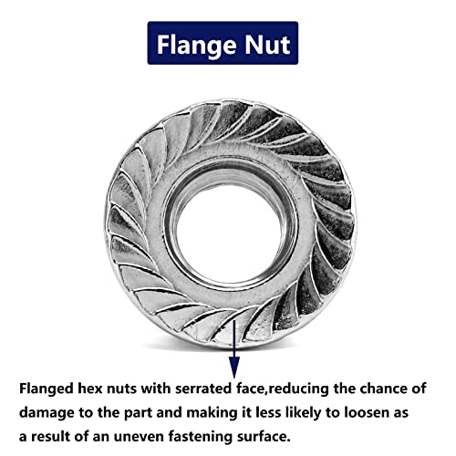 1/2-13 Serrated Flange Hex Lock Nuts 50Pcs 304 Stainless Steel 18-8, Full Thread, Hex Drive, Bright Finish by SG TZH