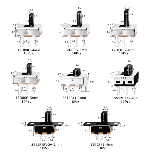 VEXUNGA Slide Switch Mini Set Vertical Slide Switch 3-Pin 2 Position Built-in Switch On/Off 1P2T SPDT Soldering Vertical Panel Switch Mini Switch Set (80 Pieces)
