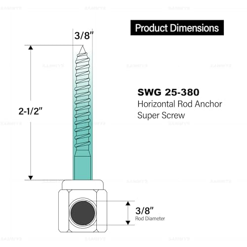 Everflow Sammys 8022925-25 SWG 25-380 3/8 Inch Screw Sidewinder Design for Wood, Rod Hanger, Installs Horizontally, Steel Zinc Plated, Corrosion Resistance, 3/8 x 2-1/2 Inch Screw Length (pack of 25)