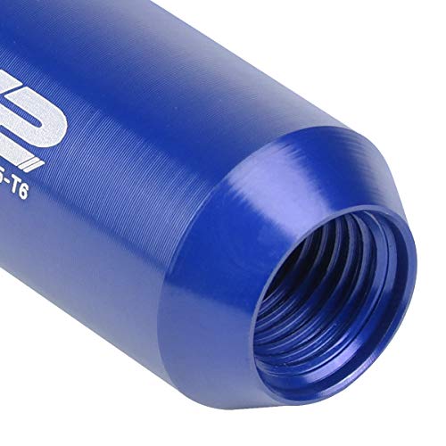 J2 Engineering 20 Pcs 7075 Aluminum Tall Open End M12 x 1.25 Lug Nuts Set w/Socket Adapter, Blue, Fit Conical Seat, LN-T7-003-125-BL