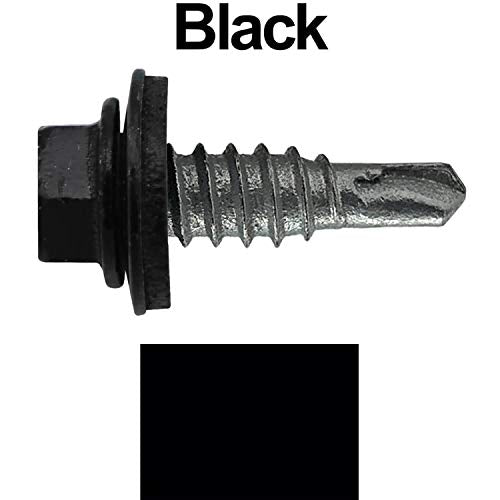 14 x 7/8" Black - Stitch Tek Metal to Metal Type #1 Roofing Screws - Hex Washer Head - Drill Point - 9/16" EPDM Washer. 1 x 250 Count Bag - 250 Screws