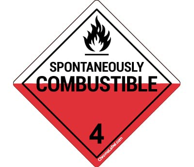 ChromaLabel 4 by 4 Permanent Durable Square D.O.T. Hazard Labels, Hazard Class 4 Spontaneously Combustible Label, 100/Roll 4" x 4"