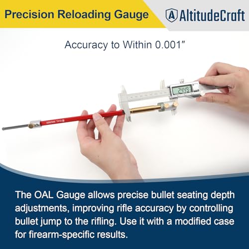 Reloading Combo – Overall Length Gauge Straight & Bullet Comparator Kit with 14 Inserts (.17–.45 Cal), Durable Aluminum Reloading Tools for Seating Depth and Cartridge Measurement