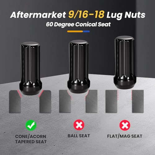 9/16-18 Lug Nuts 32pcs, 7 Spline Wheel Lug Nuts, Chrome with Socket Key for 1994-2011 Dodge Ram 2500 3500, 2002-2010 Ram 1500, 1988-1998 Ford F250 F350, 2004-2009 Durango 9/16-18 32Pcs+Socket Key Black