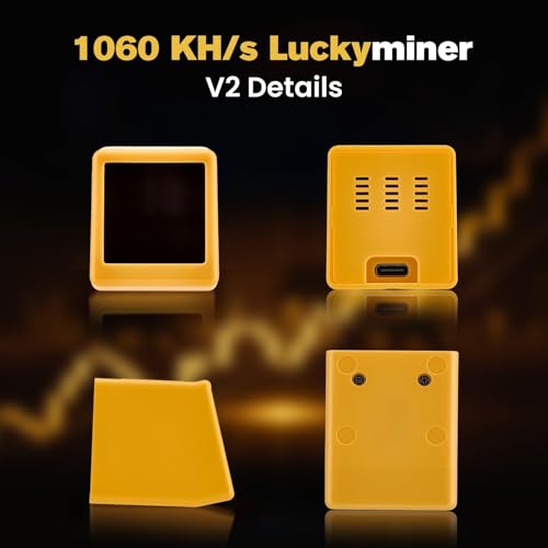 Luckyminer V2 Bitcoin Miner - 1060 KH/s Solo Lottery Miner with ESP32-WROOM-32, 1.54 Inch Display & Hash Rate Calculator - Plug & Play USB Miner for Home, Office & as a Table Clock (Compatible with V2