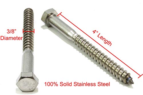 Bolt Dropper 3/8" Lag & Washer Bundle - 3/8" x 4" Hex Lag Screws, (25 Pack) 304 (18-8) Stainless Steel Bundled with 3/8" Flat Finish Washer 7/8" OD (100pc)