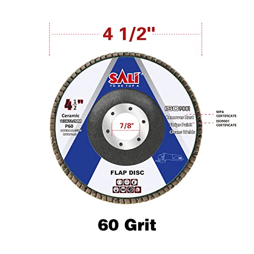 Sali 20 Pack Ceramic Flap Disc 60 Grit 4.5" x 7/8 Inch Sanding Disc Bevel Type #29 Premium and Industrial Grade Angle Grinder Grinding Wheel High Performance Edge Grinding 20.0