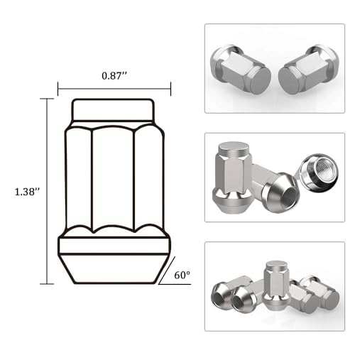 1.38" Tall 7/16" x 20 Closed End Bulge 3/4" Hex Acorn Lug Nuts, (Chrome, 24 Pack) 7/16-20 Silver