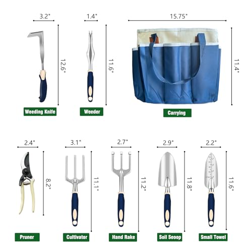 Garden Tool Set, 9-Piece Heavy-Duty Gardening Tool Set with Stylish Tool Bag, Multiple Storage Pockets, Durable Garden and Weeding Tools for Men and Women for Gardening Enthusiasts