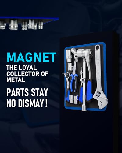 Magnetic Tool Mat Set, 40 LB Tool Pad with Telescoping Magnetic Pickup Tools & Magnetics Wristband, Tools Organizer for Garage, Workshop & Auto Repair Magnetic Tool Mat & Pickup Tools & Wristband