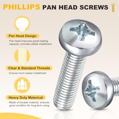 METALLIXITY #8-32 Phillips Pan Head Bolt Kit 370Pcs Carbon Steel #8-32x1/2"/3/4"/1"/1-1/4"/1-1/2"/2" 370