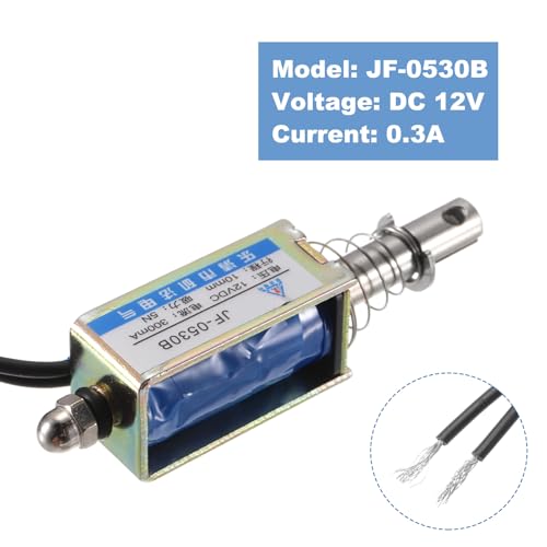 QUARKZMAN DC 12V 0.3A Solenoid Electromagnet Push Type 5N 10mm Hub Magnet | Electromagnetic Actuator, Electromagnet, Open Frame, Linear Motion, JF-0530B