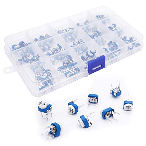 RUNCCI-YUN 15 Values 150 Pieces 100 Ohm - 2M Ohm Rotary Potentiometer Variable Resistance Trimpot Potentiometer 6 mm 3 Terminals Multiturn Trimmer Potentiometer Classification Kit