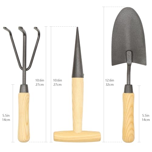 Japanese Gardening Tools Set, 6 Pcs Garden Tools Set, Black Painted Stainless Steel Heavy Duty Gardening Tools Kit, Hand Trowel, Dibble, Hand Rake, Weeder, Transplanter and Hand Folk… Black Painted Steel 3