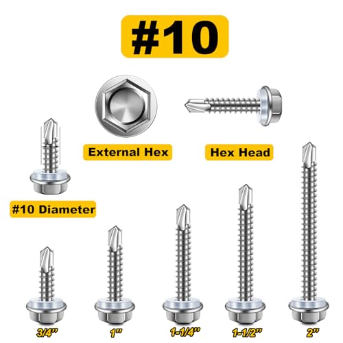 Mywish 155Pcs #8 Black Self Tapping Screws & 200pcs #10×1" Self Tapping Screws for Metal, 410 Stainless Steel Truss Head Sheet Metal Screws, Self Drilling Screws for Metal Plastic & Wood，Self Drilling