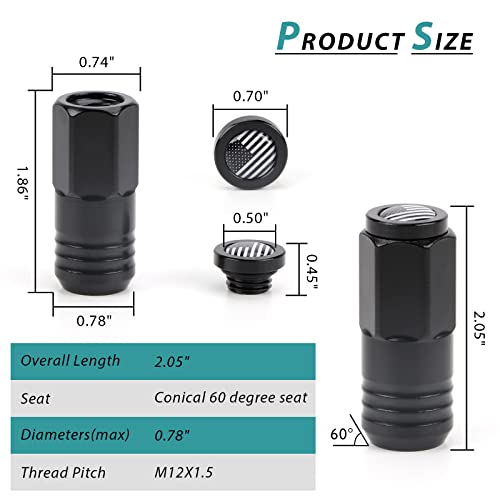 M12x1.5 Lug Nuts 20pcs with American Flag End Cap Black