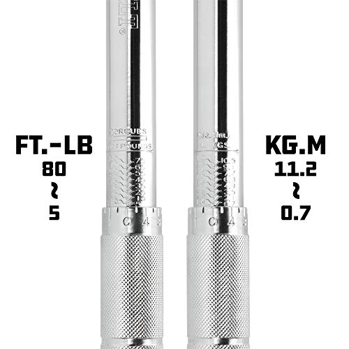 Powerbuilt 3/8-Inch Micrometer Torque Wrench, 5-80 Foot/Pounds and 0.7-11.2 Meter/Kilograms, Reversible Ratchet Clicks, Lockable - 644998 3/8 in.