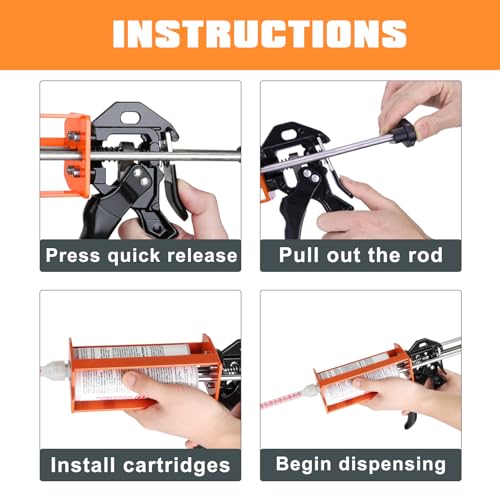 Epoxy Gun Dual Cartridge 200 ml / 215 ml (1:1 & 2:1), Manual 2 Part Epoxy Gun for Panel Bonding Adhesive, Fillers, Structural Epoxy, Plastic & Fiberglass Repair 200ML/215ML(1:1&2:1)