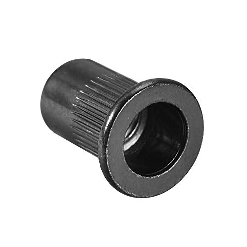 uxcell M6 Rivet Nuts Carbon Steel Zinc-Plated Knurled Flat Head Threaded Insert Nut Black 100Pcs