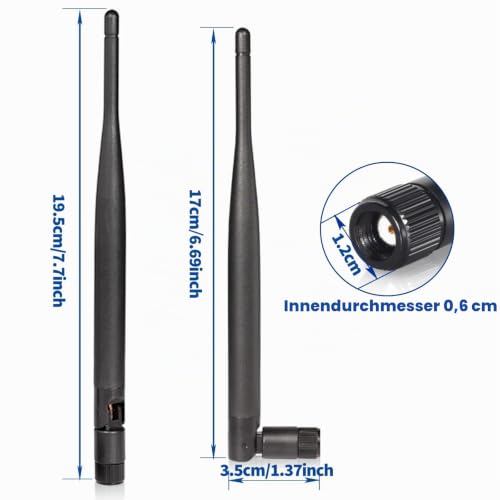 Bingfu WiFi Antenna RP-SMA Male Dual Band 6dBi MIMO WiFi Antenna | Rundstrahlantenne für 2,4/5/5,8 GHz WLAN-Router Gateways, PCIe-Netzwerkkarten, USB-WLAN-Adapter und Überwachungskamera Antenne x2
