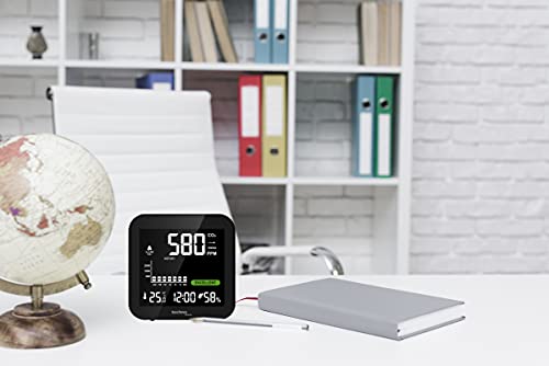 Technoline WL1025 CO₂ Meter with Display - Air Quality Monitor with CO2 Sensor (400-5000 ppm), Temperature & Humidity, 24h History, CO2 Alarm, Battery & USB, Room Air Monitor Modern, LED display Single