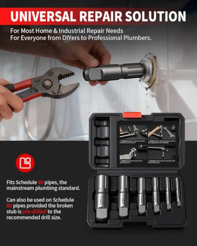 Nipple Extractor Tool, Broken Pipe Extractor Tool for 1/8" to 1" 6 Piece Pipe Extractor Set