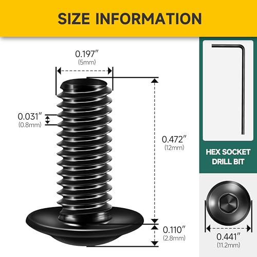 Mywish M5 x 12mm 50Pcs Flange Button Head Hex Socket Cap Screws Bolts & 1290 Pieces M2 M3 M4 M5 Screw Nuts and Bolts Assortment Kit, 304 Stainless Steel Button Head Socket Cap Metric Screw Assortment