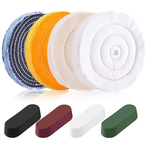 Bench Grinder & Rotary Tool Polishing Bundle, 8Pcs 6 Inch Buffing Wheels with Compound Bars + 82Pcs 1/8" Shank Rotary Buffing Accessory Kit