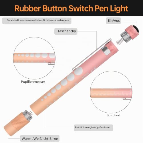 RISEMART Pupil Light Diagnostic Light, Pack of 2 Emergency Service Accessories with Warm/White Light, Pupil Meter and Ruler for Nurse Students (Gradient Blue/Purple + Pink-Orange) Color gradient blue-purple + pink-orange