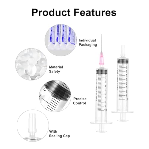 10 ml plastic syringe with needle, pack of 10, colostrum syringes | Individually packed, versatile dosing syringes reusable liquid syringe measuring syringe for garden