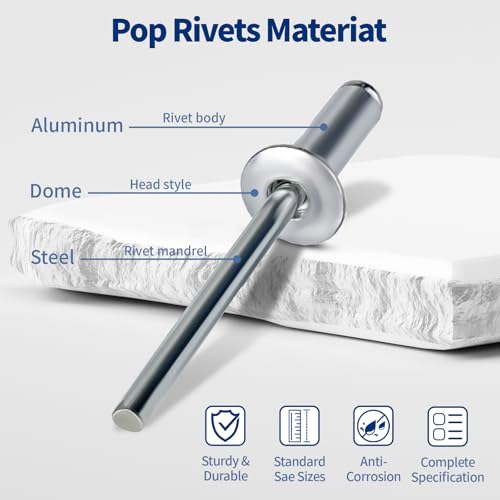 560 Pcs 14 Sizes Pop Rivets Assortment Kit, Aluminum Rivets, 3/32" 1/8" 5/32" 3/16" 1/4" Blind Rivets for Metal, Dome Head rivet kit(Silver) Silver