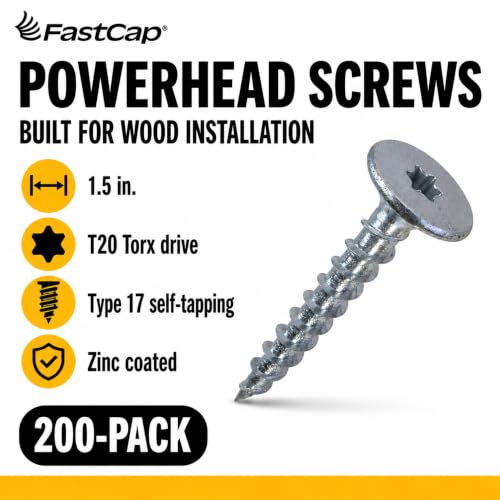 FastCap PowerHead Wood Screws, 1.5", T20 Torx Drive, 200-Pack