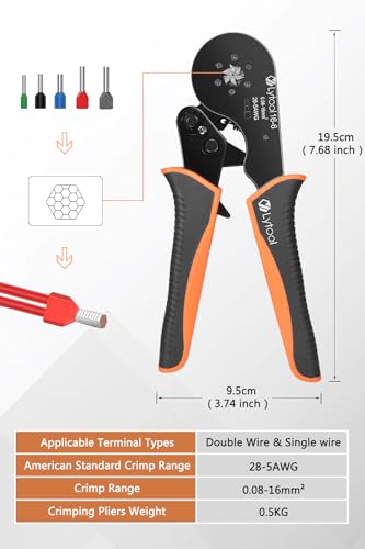 Lytool Ferrule Crimping Tool Kit, Hex Ratchet 28-5AWG & 1200 Wire Ferrules Hex Wire Crimping Pliers + 1200 Wire Ferrules