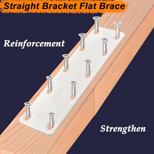 White Mending Plates 7.87x1.89 inch Flat Brackets,6PCS 7.87 x 1.89 x 0.08 inch/200 x 48 x 2 mm 6