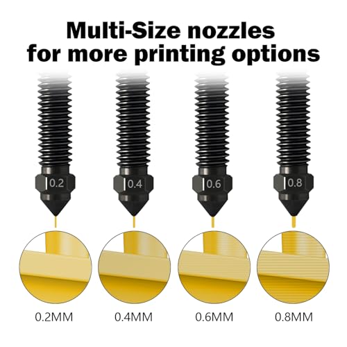HzdaDeve 6pcs 0.2 mm 0.4 mm 0.6 mm 0.8 mm Hardened Nozzles for Centauri Carbon Stainless Steel Nozzle High Temperature Tip Wear Resistant Nozzles High Flow Hotend Extruder for Elegoo Carbon 3D Printer 5PK
