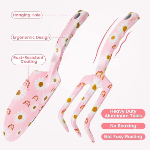 4 Pack Garden Tools Set Heavy Duty Gardening Tools Set Include Garden Shovel + Garden Tools 10 Pack Floral Pattern Garden Tool Set with Tote Bag