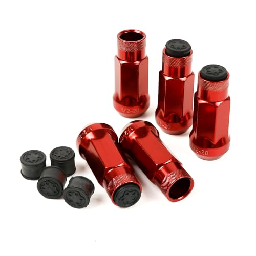 20PCS 1/2"-20 Lug Nuts for Bronco Cherokee Liberty Mustang Ranger Explorer YJ TJ KJ KK ZJ WJ WK XK MJ XJ Aftermarket Wheels, Extended Open End 1.93" Tall 17mm Hex, Cone Seat (Red, 1/2"-20) Red