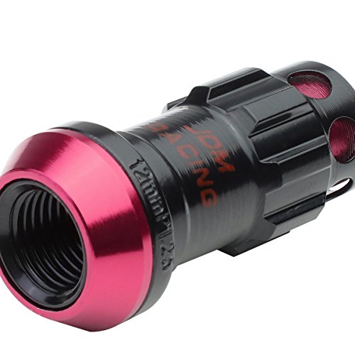 DNA Motoring M12x1.25 Closed End Lug Nuts, 16 Pcs Universal Hex Wheel Nut+4 Pcs Spline Lock Nut w/Adapter Keys for Aftermarket Wheels, Pink Accents for Conical Seat Wheels, LN-ZTL-9016-125-PK Pink Accents / Black Body M12 x 1.25