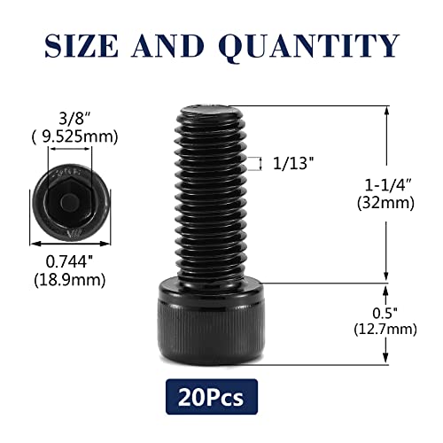 1/2-13 x 1-1/4" Socket Head Cap Screws Bolts, 20Pcs 304 Stainless Steel 18-8, Allen Socket Hex Drive, Full Thread, Black Oxide by SG TZH(with Hex Spanner)
