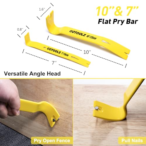 4-Piece Pry Bar Set, 12-Inch Utility Claw Pry Bar, 10-Inch & 7.5-Inch Flat Pry Bars Crowbar Claw, 8-Inch End Cutting Pliers, Nail Remover Tool for Baseboard, Floor, Nails Removal (Yellow 2026) Yellow 2026