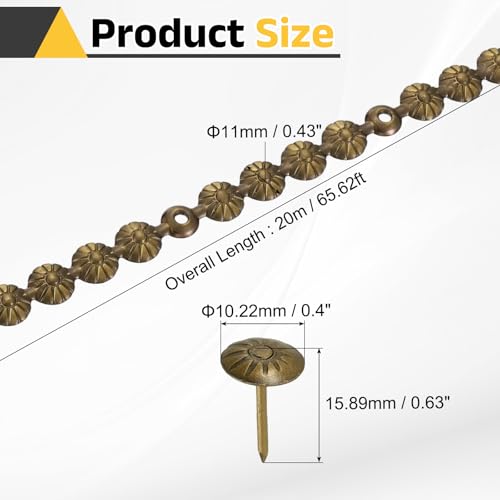 uxcell Upholstery Nailhead Trim, 20 Meters Flower Upholstery Tacks Strips, Decorative Nail Trims with Nails for Sofa Headboard, Chair DIY Furniture Accessory (11mm Bronze)