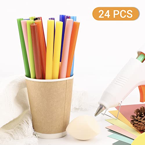 Manarty 48pcs 0.43" Dia x 4" Long Glitter Color Hot Glue Sticks and 24pcs 8" Long x 0.43" Dia Color Hot Glue Sticks