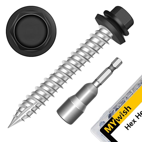 Mywish 145 Pieces #8 Self Tapping Screws Assortment Kit for Metal & 300Pcs #10 x 1-1/2 Hex Head Self Tapping Metal Roofing Screws with Rubber Washer, Self-Drilling Screws Quick Tapping Screw